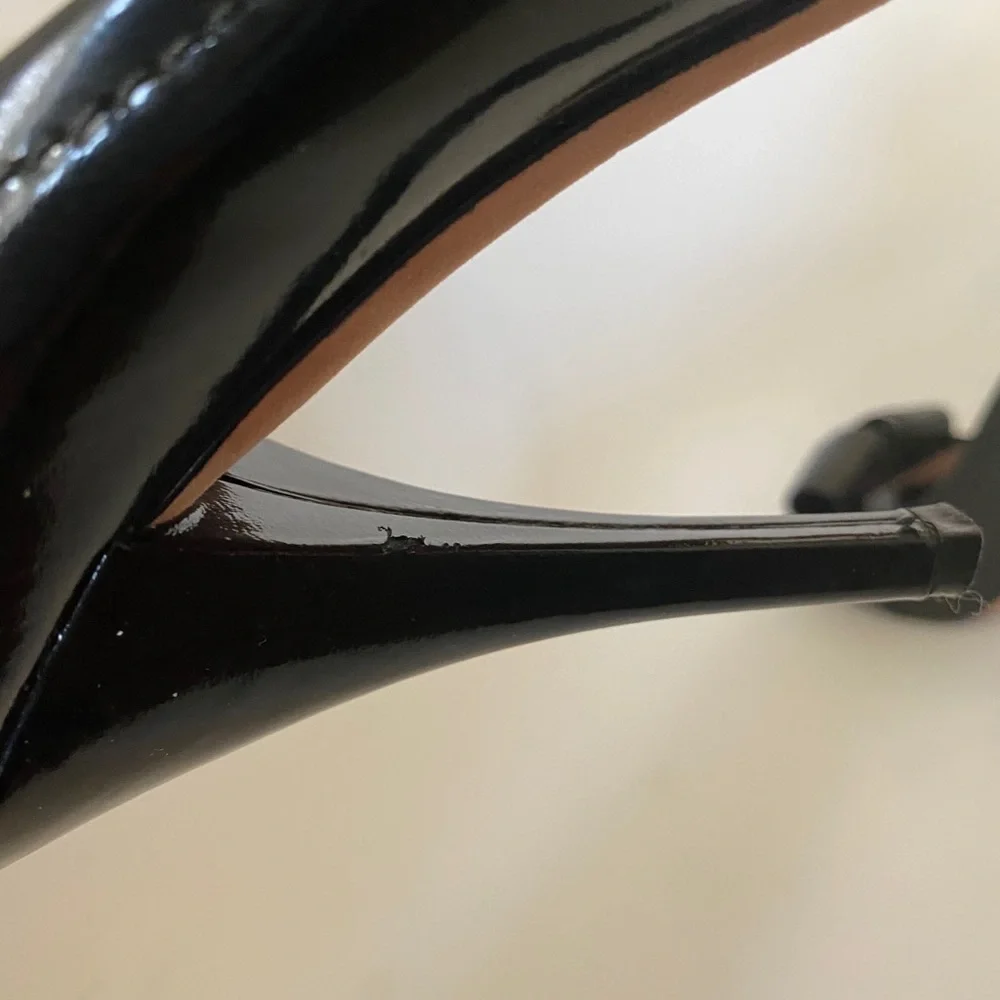 Joan & David Black Open Toe Patent Leather Heel
